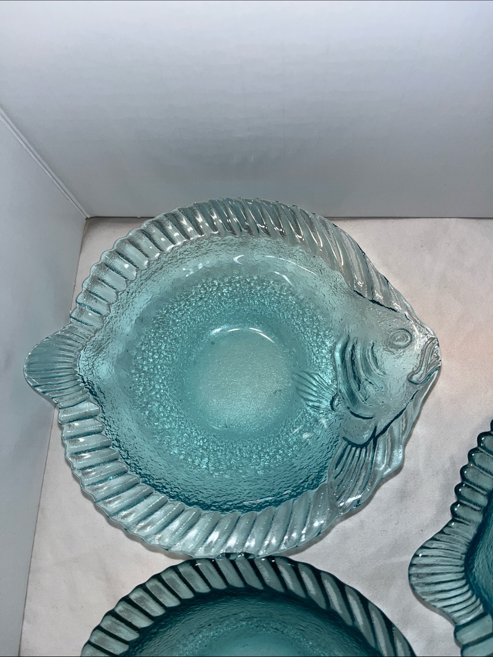 Vintage Hand Blown Glass Fish-Shaped Serving Bowls - Aqua Blue (Set of 3) - Picture 2 of 6